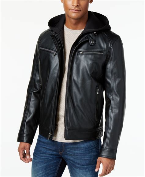 michael kors hooded leather bomber jacket|Michael Kors puffer jacket men's.